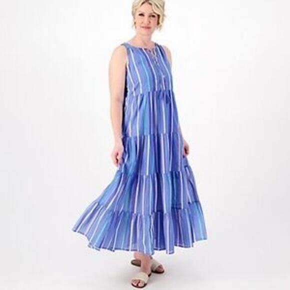 Destination 365 Dresses & Skirts - Destination 365 QVC Blue Stripe Tiered Sleeveless Breezy Cotton Maxi Dress
